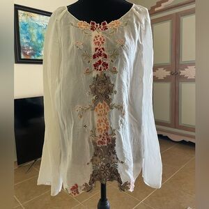 J. Jill | Boho Semi sheer long sleeve blouse with floral embroidery. Size medium